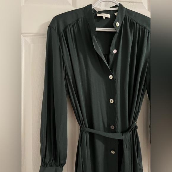 Vince Belted Shirred Silk Twill Dress - Picture 3 of 13